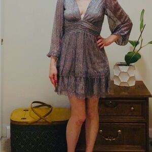 Astr Shimmering Silver Long Sleeve Dress
